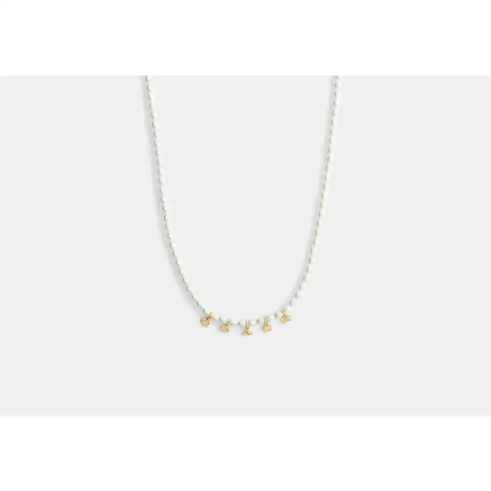 Coach Charms Pearl Cubic Zirconia Necklace + Dust Bag Nwt ❤️ - Picture 6 of 9